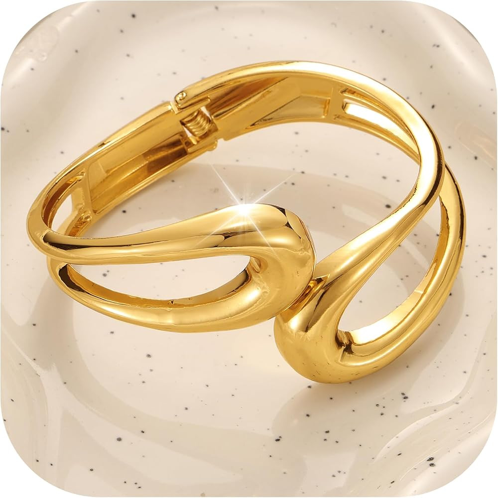 Chunky Gold Bangle Bracelets for Women 14k Gold Plated Arm Cuff Bracelets Trendy Bangle Fashion J... | Amazon (US)