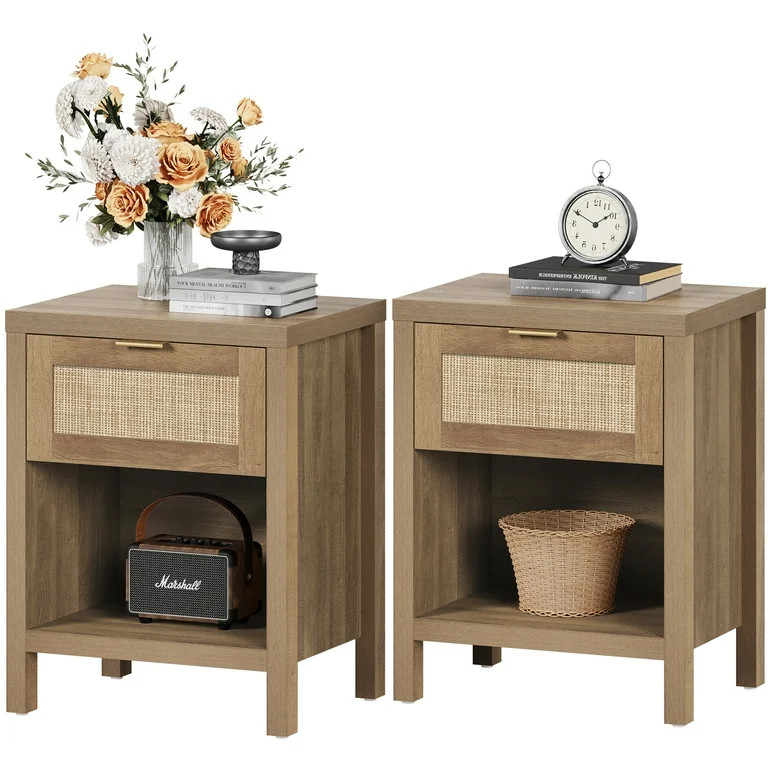 SICOTAS Rattan Nightstands Set of 2 with Drawer and Storage End Table Accent Table Side Table Bed... | Walmart (US)
