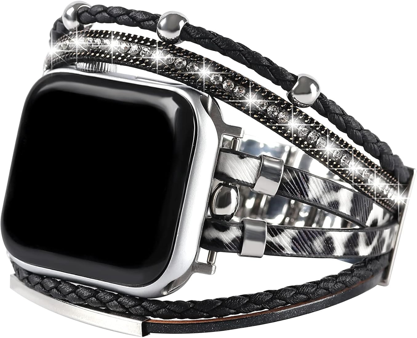 WONMILLE Posh Leather Bands Compatible With Apple Watch 41mm 40mm 38mm 45mm 44mm 42mm Women, Boho Br | Amazon (US)