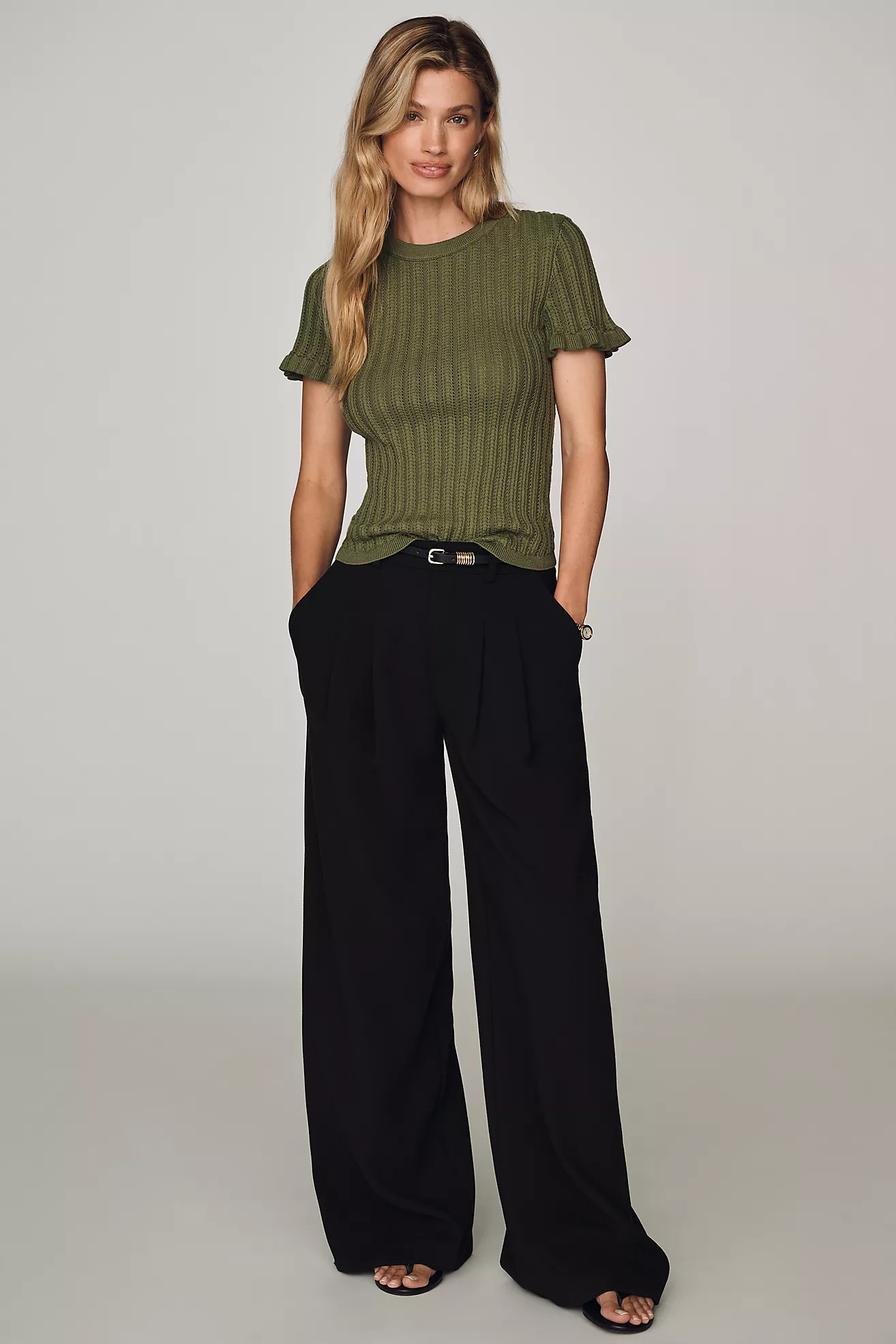 By Anthropologie Short Sleeve Pointelle Sweater | Anthropologie (US)