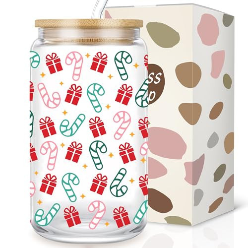 Pfkfo Christmas Gift and Candy Iced Coffee Cups, Christmas Cups with Lids and Straws, 16 oz Cute Christmas Drinking Glasses, Christmas Tumbler Mug, Christmas Cups Gifts for Women Friends Mom Sister | Amazon (US)
