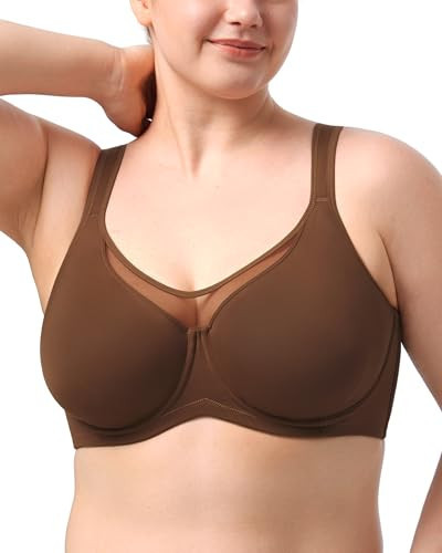 HSIA Minimizer Bras for Women Plus Size, Full Coverage Coolcomfort T Shirt Unlined Bra with Underwire for Heavy Breast, Coffee Brown 42DD | Amazon (US)