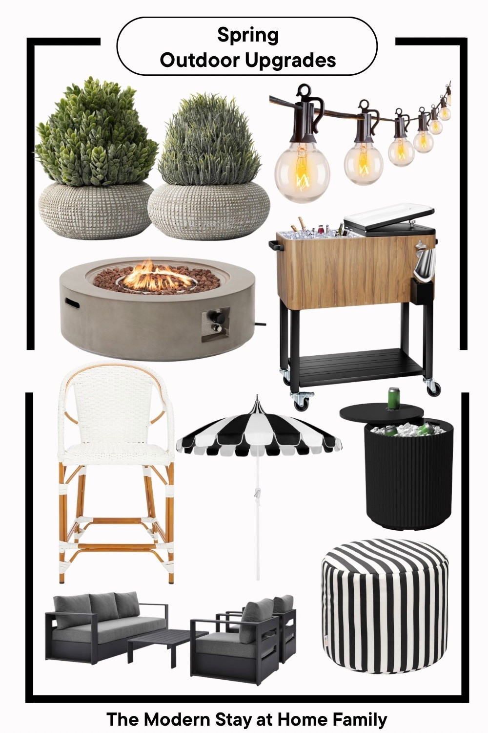Spring is here and it’s time to refresh your outdoor space with the prettiest, most functional upgrades 🌿✨ Think cozy nights around a modern fire pit, ambient string lights for that warm glow, and stylish patio furniture that instantly elevates your backyard. I’m loving the mix of neutral textures, black and white accents, and natural tones—perfect for creating a chic, inviting outdoor living space. Add in a rolling cooler for hosting, a striped umbrella for shade, and versatile seating like poufs and bar stools for the ultimate spring and summer setup. Whether you’re entertaining or just soaking up slow mornings outside, these outdoor finds make it feel like a true extension of your home.

spring outdoor decor, patio furniture, outdoor living space, backyard ideas, outdoor entertaining, fire pit table, patio string lights, outdoor cooler cart, patio seating, outdoor sofa set, modern patio furniture, outdoor bar cart, patio umbrella, black and white outdoor decor, neutral outdoor decor, backyard upgrade ideas, outdoor hosting essentials, patio styling, outdoor pouf, spring patio refresh

#LTKHome #LTKSeasonal #LTKSaleAlert