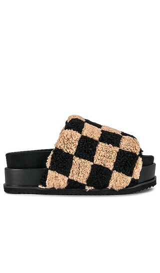 Fuzzy Checker Stack Sandal in Black & Beige | Revolve Clothing (Global)
