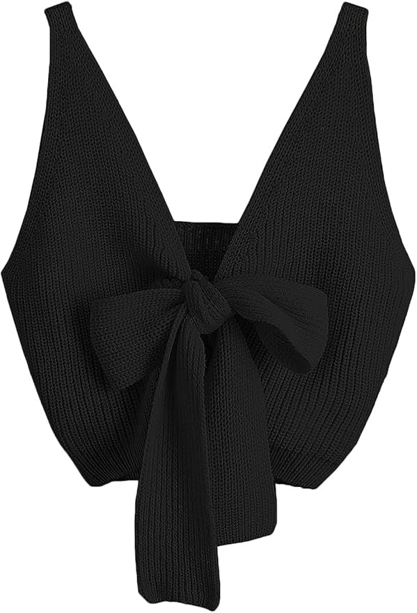 SweatyRocks Women's V Neck Tie Front Sleeveless Knit Crop Cami Tank Top | Amazon (US)