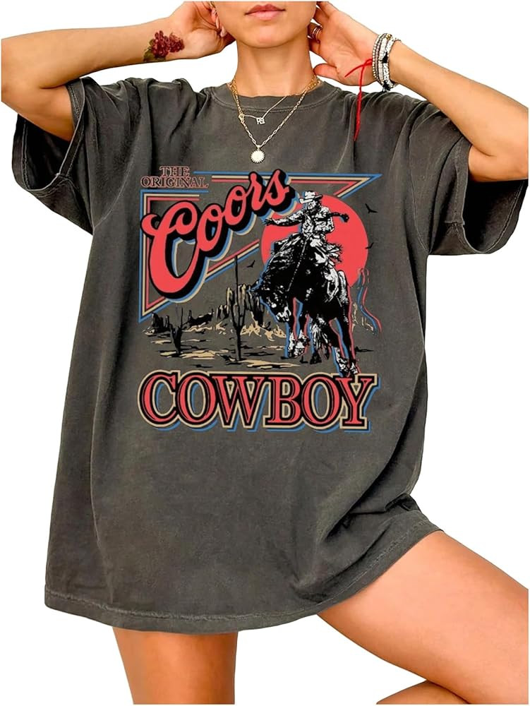 SOLY HUX Women's Vintage Graphic Tees Half Sleeve Cowboy Print Oversized T Shirt Streetwear Summe... | Amazon (US)