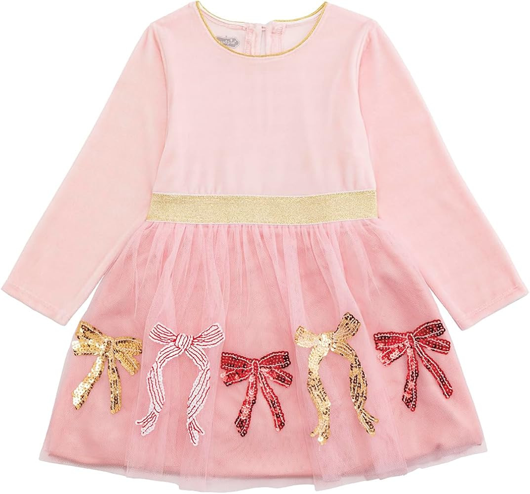 Mud Pie Baby-Girls Kids Christmas Velour Sequin Bow Tutu Dress | Amazon (US)