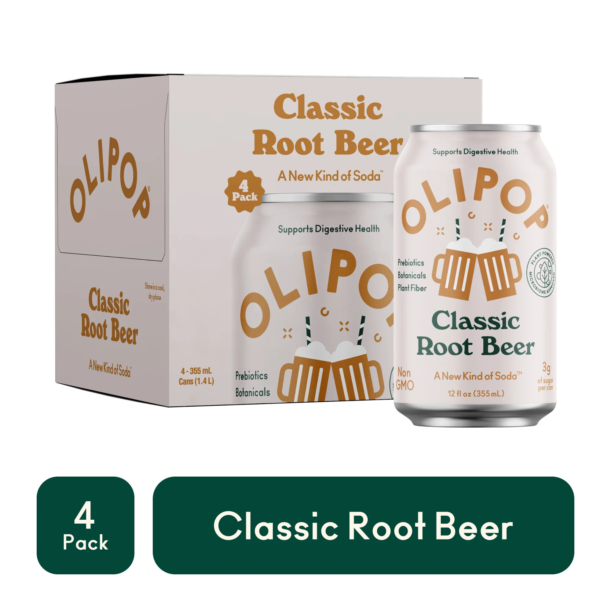 OLIPOP Prebiotic Soda, Classic Root Beer, 12 fl oz, 4 Pack, Pantry Packs | Walmart (US)