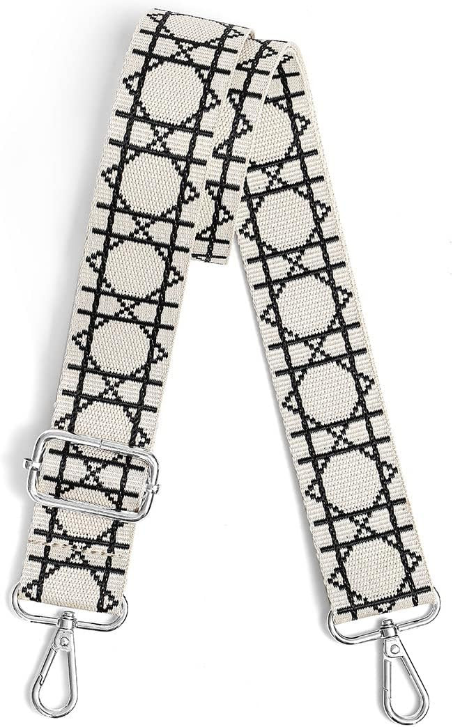 Lekesky Purse Strap Replacement Crossbody, Silver Buckle Cream Color Geometric Print Purse Strape... | Amazon (US)