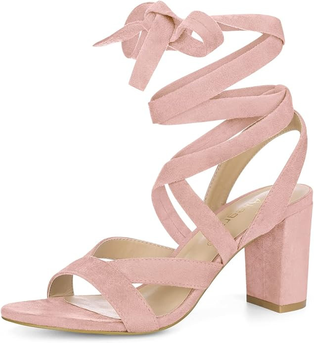 Allegra K Women's Crisscross Chunky Heel Lace Ups Sandals | Amazon (US)