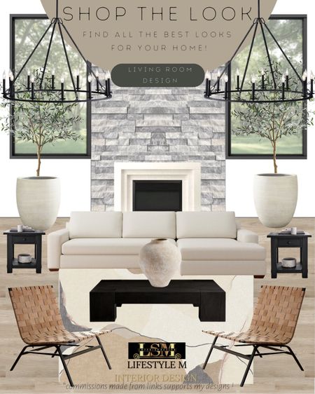 Modern farmhouse, transitional living room idea. White sectional sofa, terracotta vase, leather accent chair, black coffee table, black end table, modern rug, terracotta tree planter pot, realistic fake tree, wheel chandelier.

#LTKFind #LTKstyletip #LTKhome
