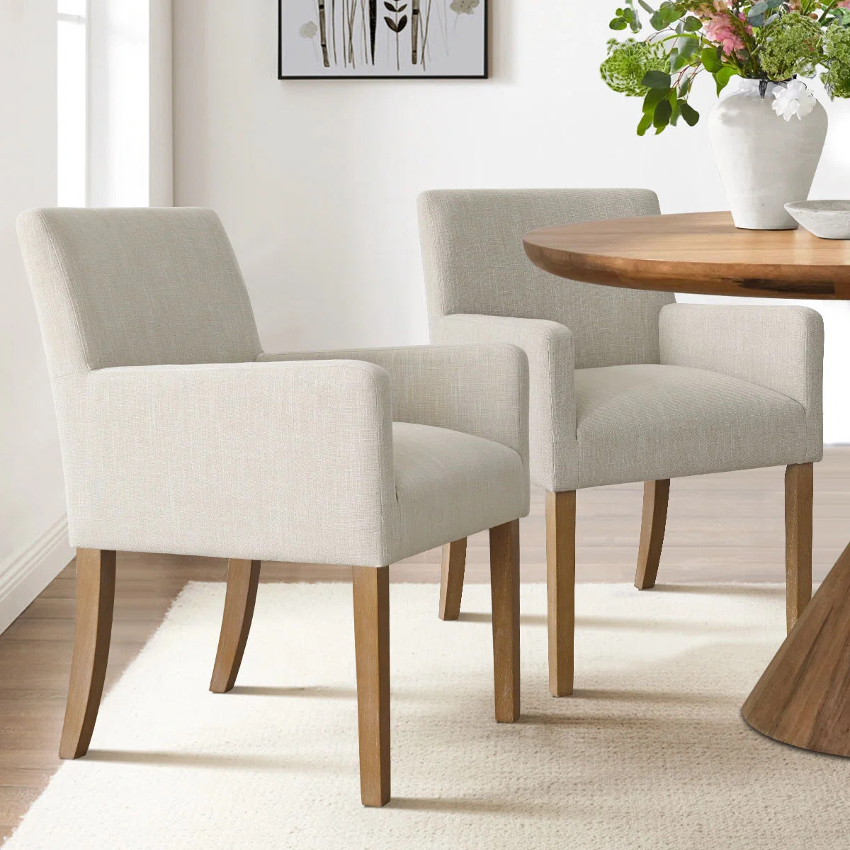 Kirjak 34" H Stain Resistant Linen Dining Armchair  (Set of 2) | Wayfair North America