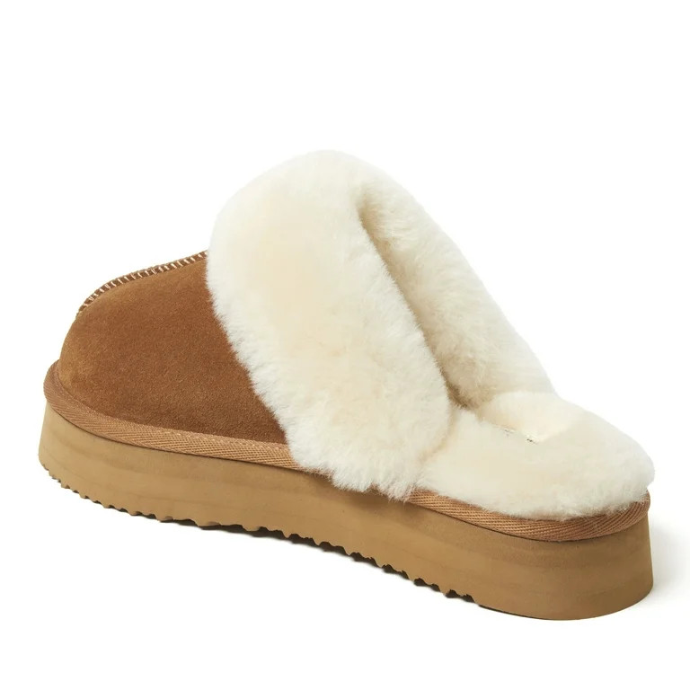 Fireside by Dearfoams Women's Melton Genuine Shearling Platform Scuff Slipper | Walmart (US)