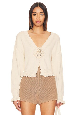 Tularosa Jovien Rosette Cardigan in Beige from Revolve.com | Revolve Clothing (Global)