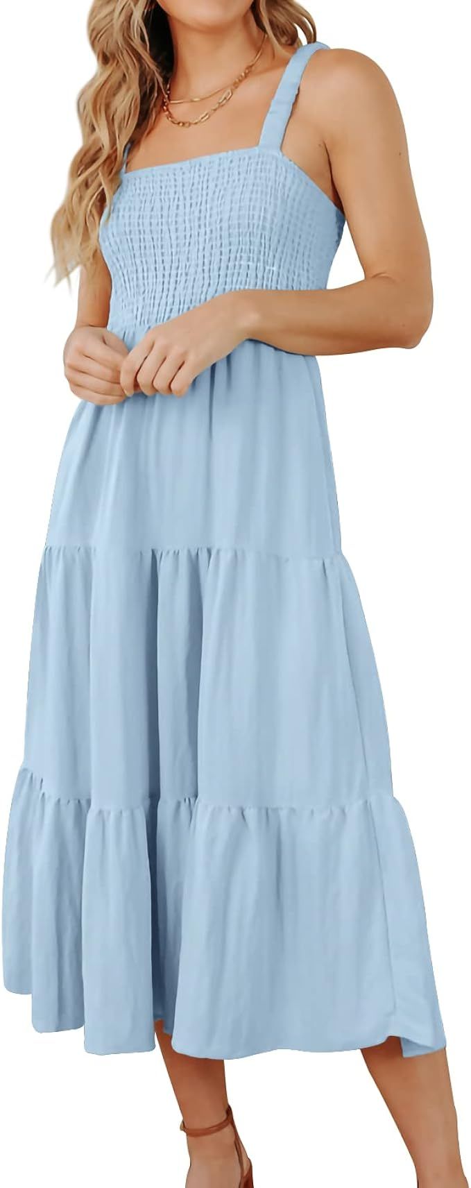 Imily Bela Womens Casual Dresses Boho Sleeveless Spaghetti Strap Maxi Dress Smocked Tiered Summer... | Amazon (US)