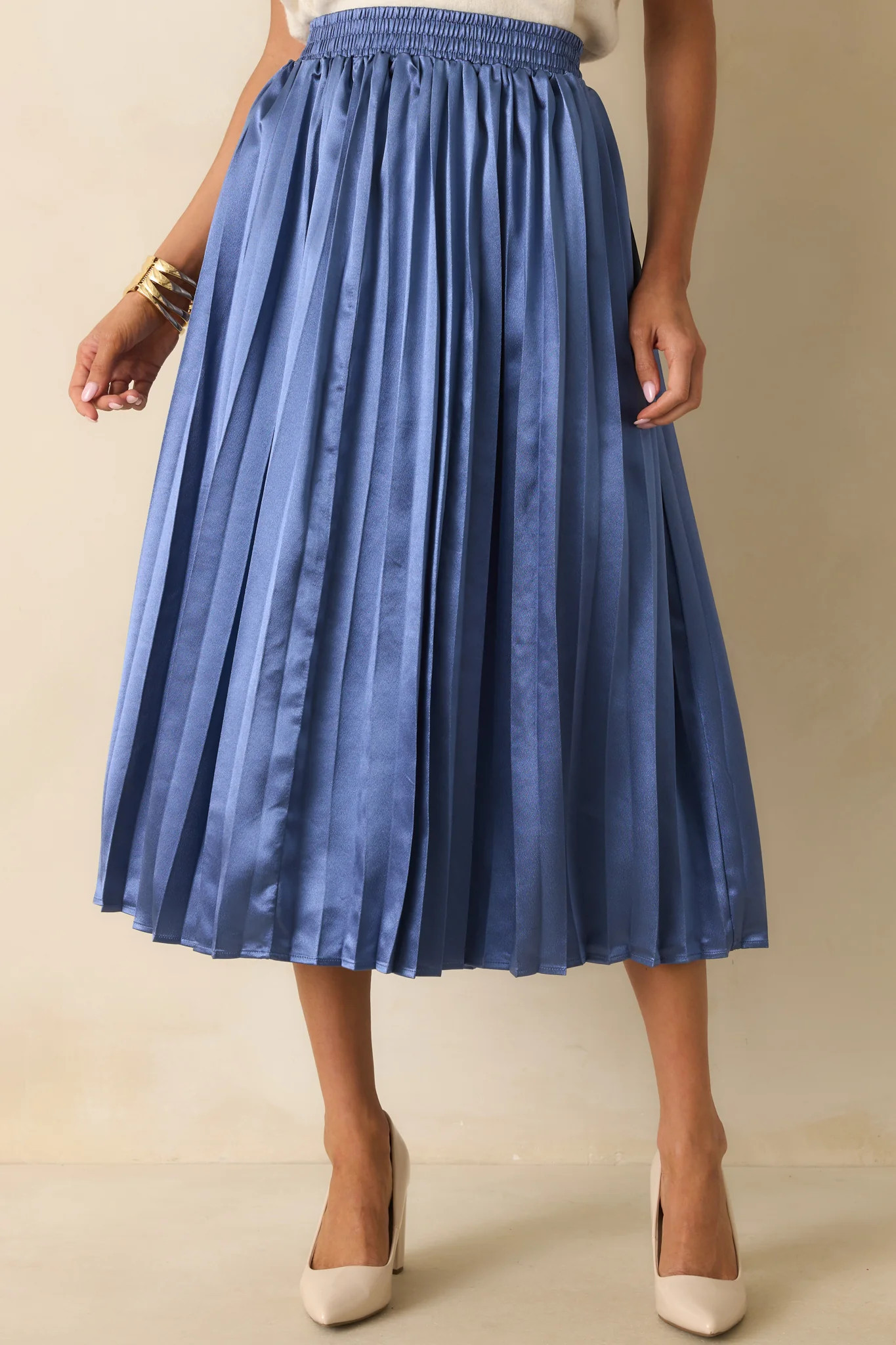 Lost In The Stars Dusty Blue Pleated Midi Skirt | Red Dress
