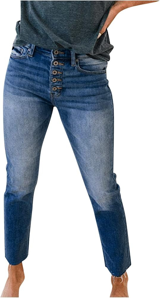 Women's Classic Distressed Jeans for Women Slimming High Waist Denim Pants Business Work Butt Lif... | Amazon (US)
