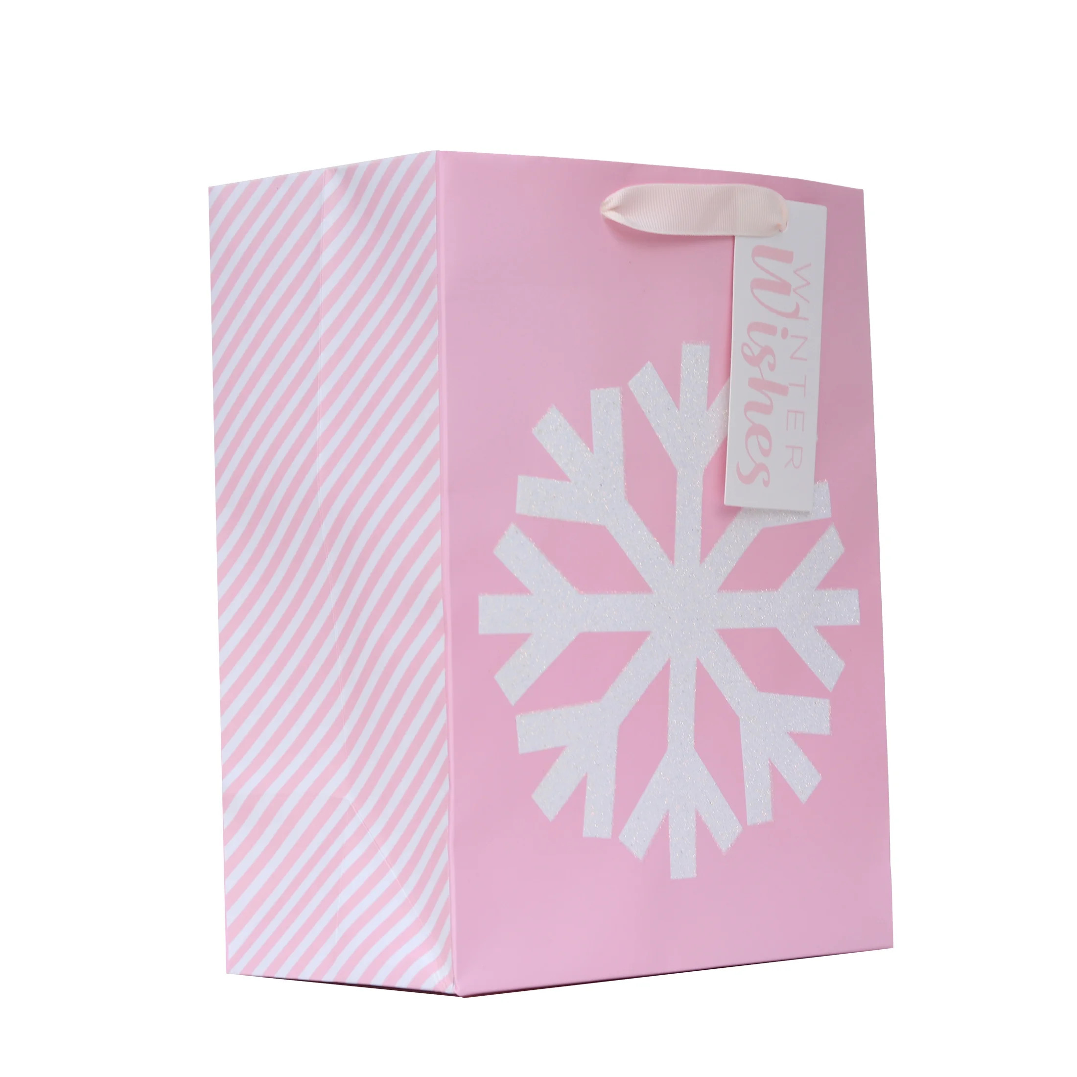Medium Pink and White Glitter Snowflake Christmas Paper Gift Bag, 7.5" x 4.5" x 9.88", by Holiday... | Walmart (US)