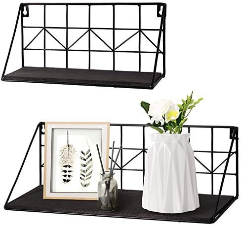 TIMEYARD Floating Shelves Wall Mounted, Set of 2 Black Wire Metal Wood Shelves, Modern Arrow Design  | Amazon (US)