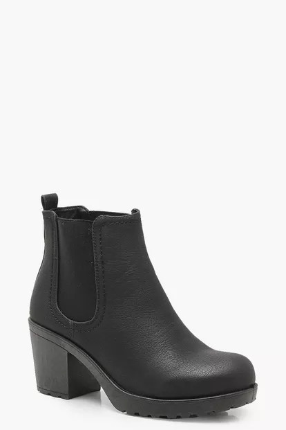Wide Width Chunky Cleated Heel Chelsea Boots | Boohoo.com (US & CA)