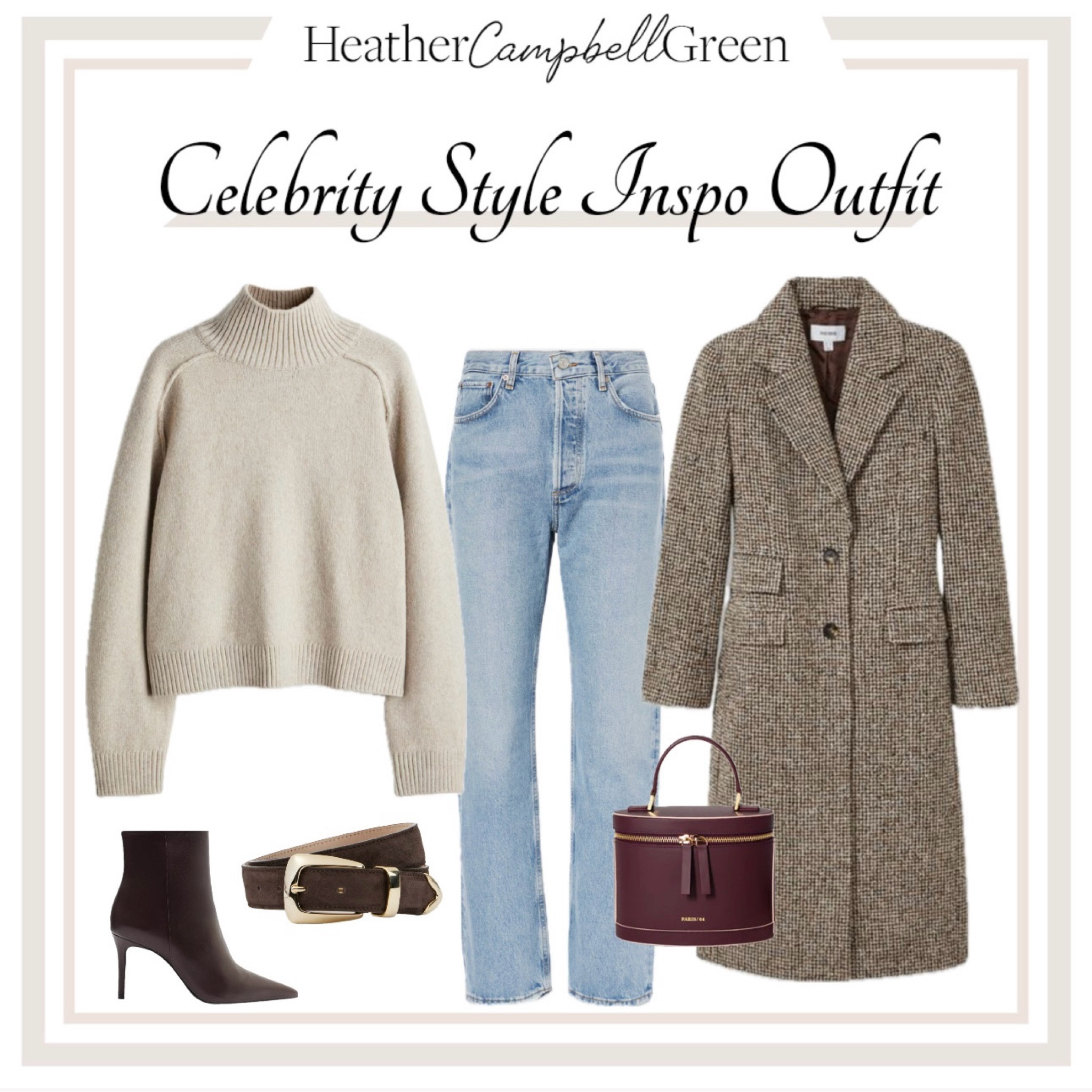 Winter outfit celebrity style staples, herringbone jacket, super flattering 90s style jeans, the most comfortable ankle boots, suede belt, neutral mark neck sweater 

#LTKStyleTip #LTKFindsUnder100 #LTKSaleAlert