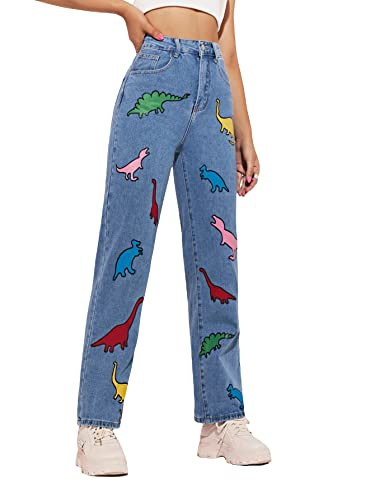 WDIRARA Women's Cow Print Ripped Jeans High Waisted Button Skinny Denim Pants | Amazon (US)