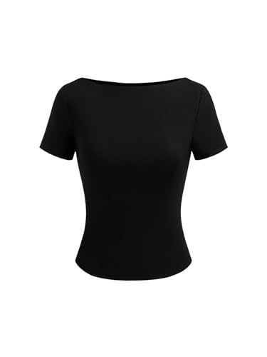 CIDER Women Short Sleeve Crop Tops Tight Basic Tees Going Out Shirt Black | Amazon (US)