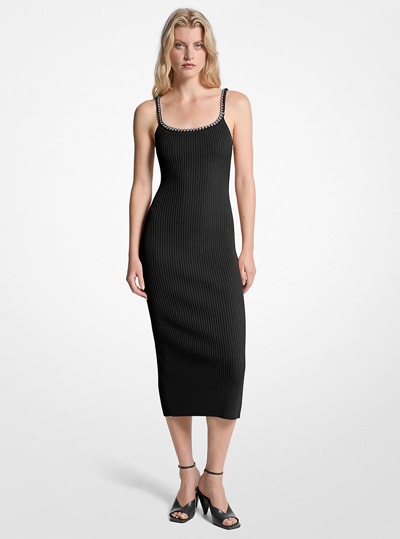 Chain Ribbed Stretch Knit Midi Dress | Michael Kors US