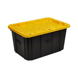 27 Gal. Tough Storage Tote in Black and Yellow | The Home Depot