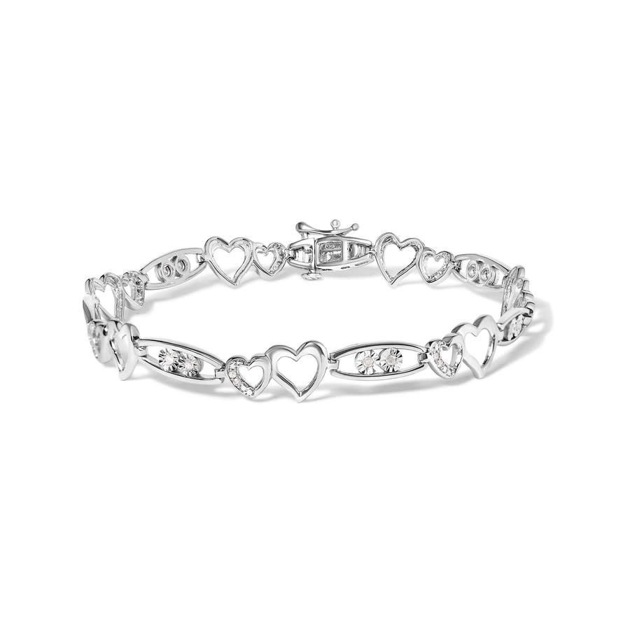 Haus of Brilliance 925 Sterling Silver 1/5 Cttw Diamond Double Heart Link Bracelet | Jomashop.com & JomaDeals.com