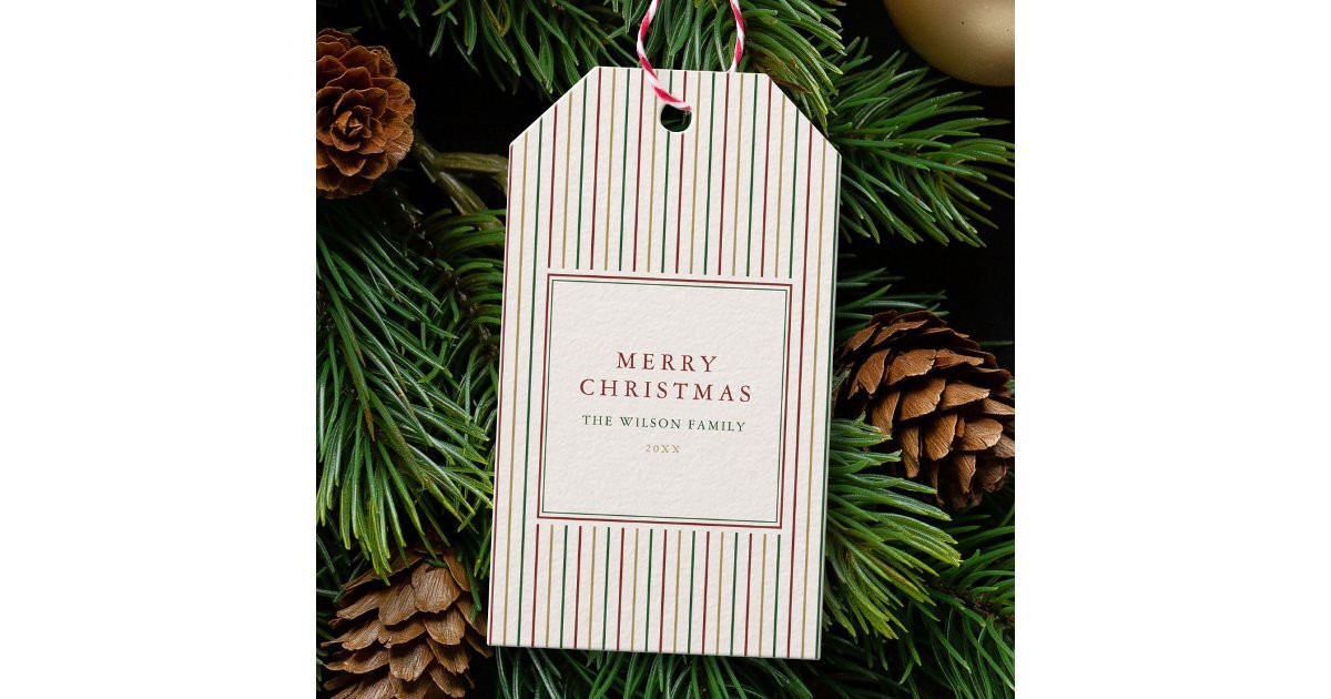 Elegant Christmas Vintage Stripes  Gift Tags | Zazzle | Zazzle