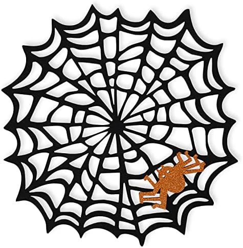 Amazon.com: Feuille Round Halloween Placemats Set of 4 13.5 Inch Black Spider Web Placemats with ... | Amazon (US)