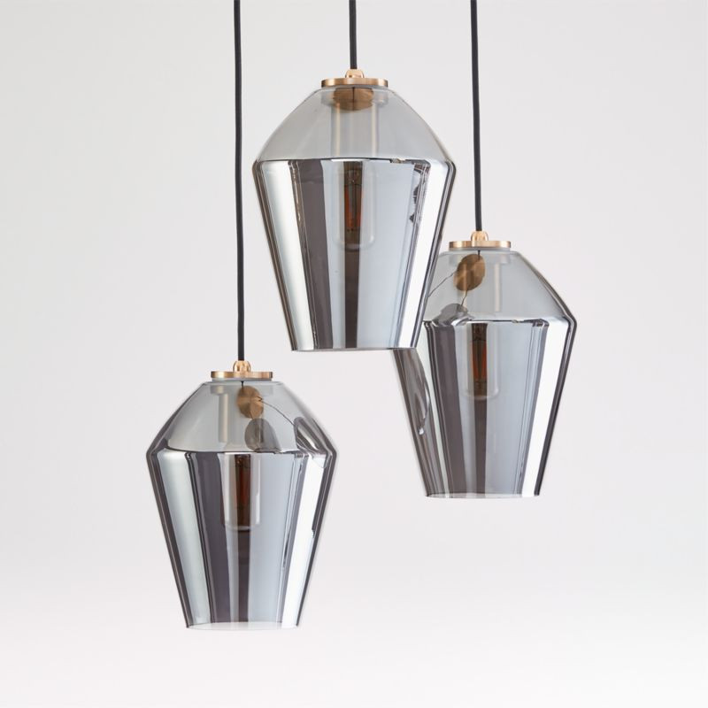 Arren Brass Linear 3-Light Pendant with Silver Angled Shades | Crate and Barrel | Crate & Barrel
