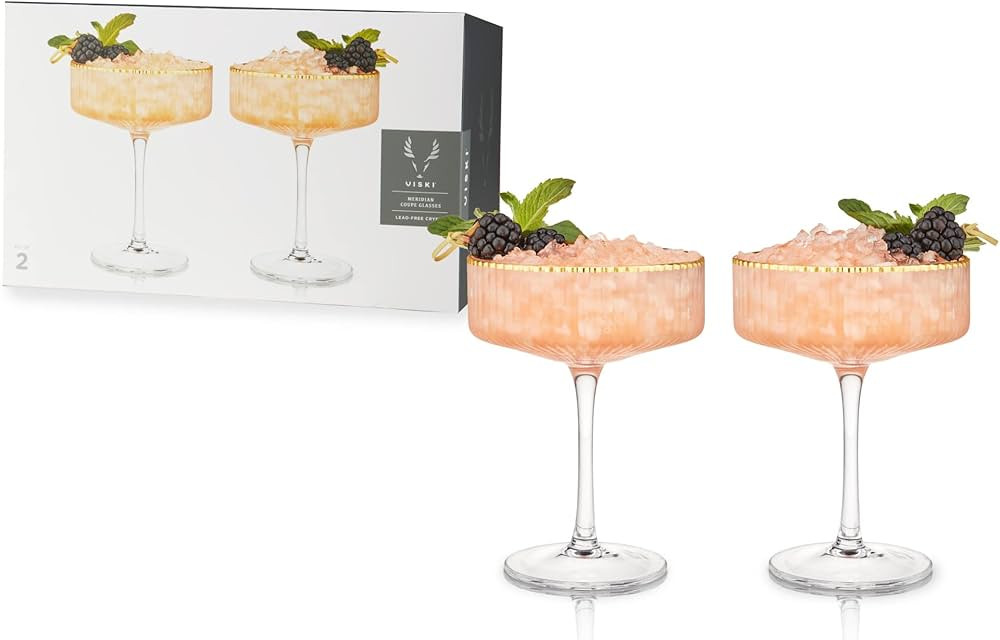 Viski Meridian Vintage Coupe Glasses, Art Deco Champagne Coupe Glassware, Gold Rimmed Stemmed Dri... | Amazon (US)