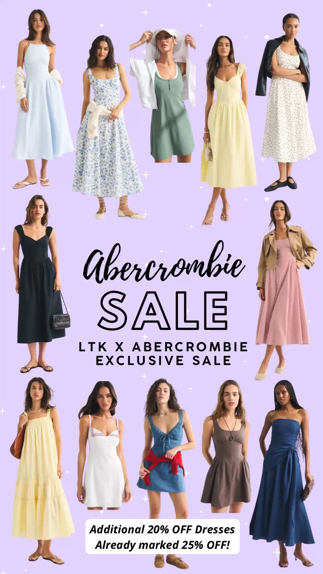 The LTK exclusive 2-day Summer sale is live! 🎉🛍️ 20% off almost EVERYTHING at A & F! PLUS This is a stackable savings for dresses that are already marked 25% off! 

Sale runs 6/3-6/4 

To access the exclusive discount, tap a product from this post and you’ll see a “Copy Promo Code” button. Copy the code and shop as normal through the app and paste the copied promo code at checkout to apply it to your cart. 

Keywords: women’s clothing, women’s fashion, dress, polka dot, floral, athleisure, summer style, spring outfit 2026, summer outfit 2026, tennis dress, solid, midi, maxi, mini

#LTKxAbercrombie #LTKSaleAlert #LTKMidsize