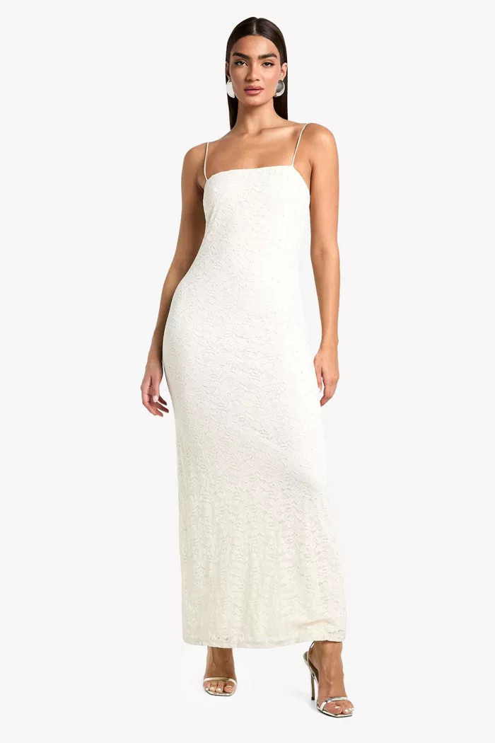 Strappy Lace Diamante Maxi Dress | boohoo (US & Canada)