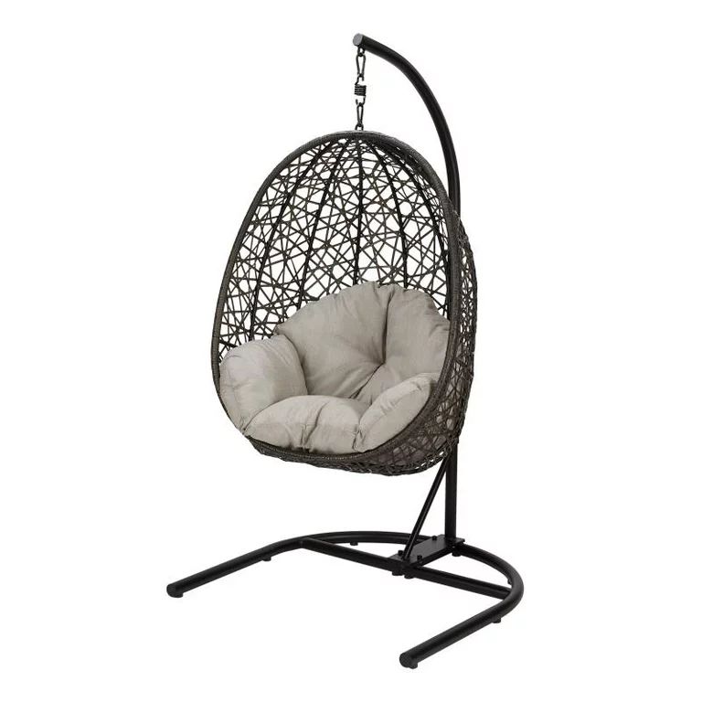 Better Homes & Gardens Open Weave Patio Wicker Hanging Chair with Stand and Beige Cushion - Walma... | Walmart (US)