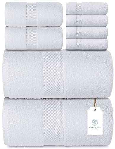 Luxury White Bath Towel Set - Combed Cotton Hotel Quality Absorbent 8 Piece Towels | 2 Bath Towel... | Amazon (US)