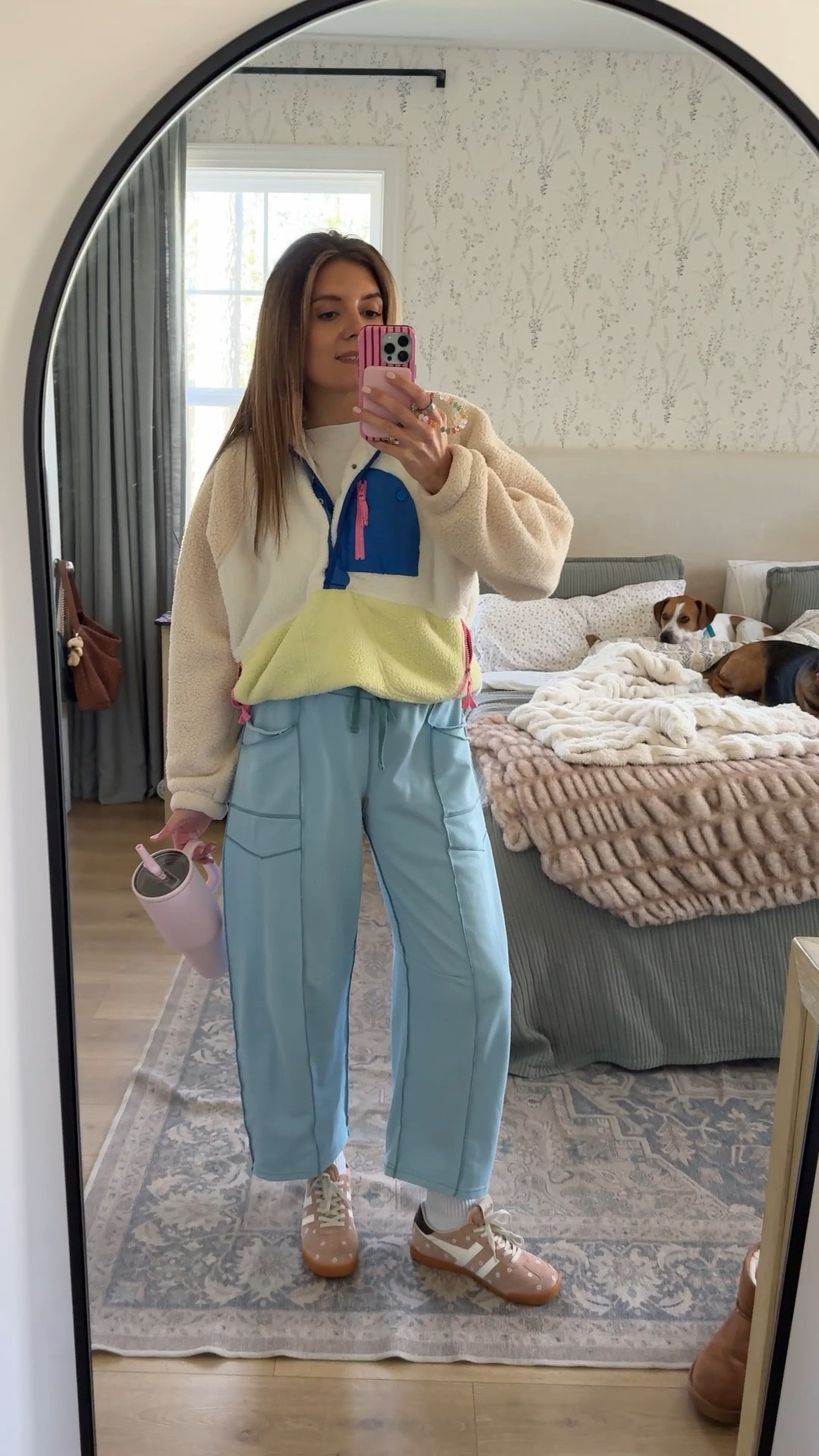 Ootd. Small in pants, medium pullover. I’m 5’7”. Pink gola sneakers fit tts. 

#LTKOver40 #LTKootd