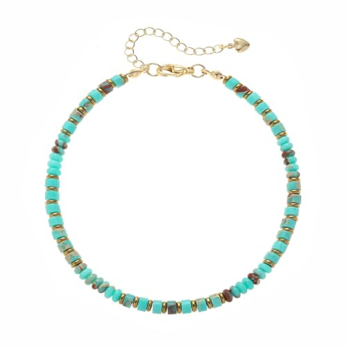 XIJIN Natural Stone Beaded Anklets for Women Handmade Beach Boho Turquoise Beads Ankle Bracelet Jewelry Gift for Her | Amazon (US)
