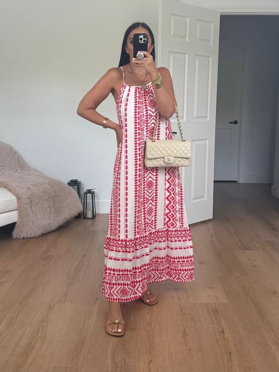 Maxi dress from Amazon wearing size small. Gives farm Rio vibes

