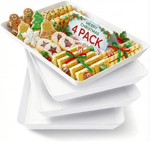 Lifewit Plastic Serving Platter for Party Supplies, 4 Pcs White platters for Serving Food, Reusab... | Amazon (US)