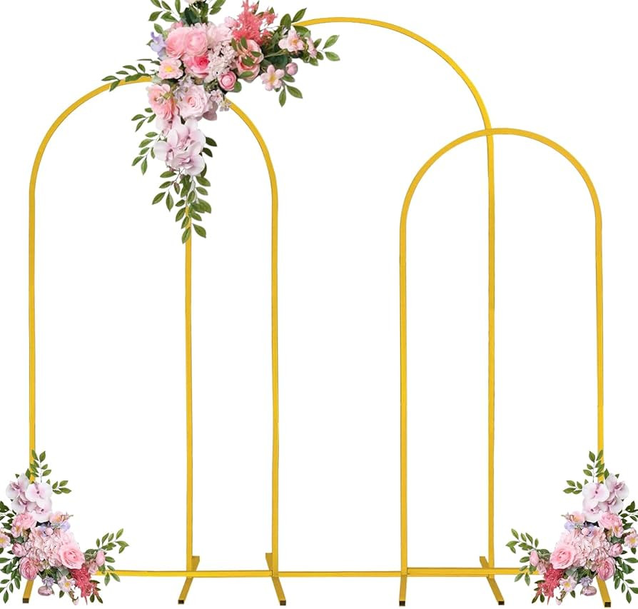 Set of 3 Arch Backdrop Stand 7.2FT, 6.6FT, 6FT Gold Wedding Balloon Stand Stable Metal Door Frame... | Amazon (US)