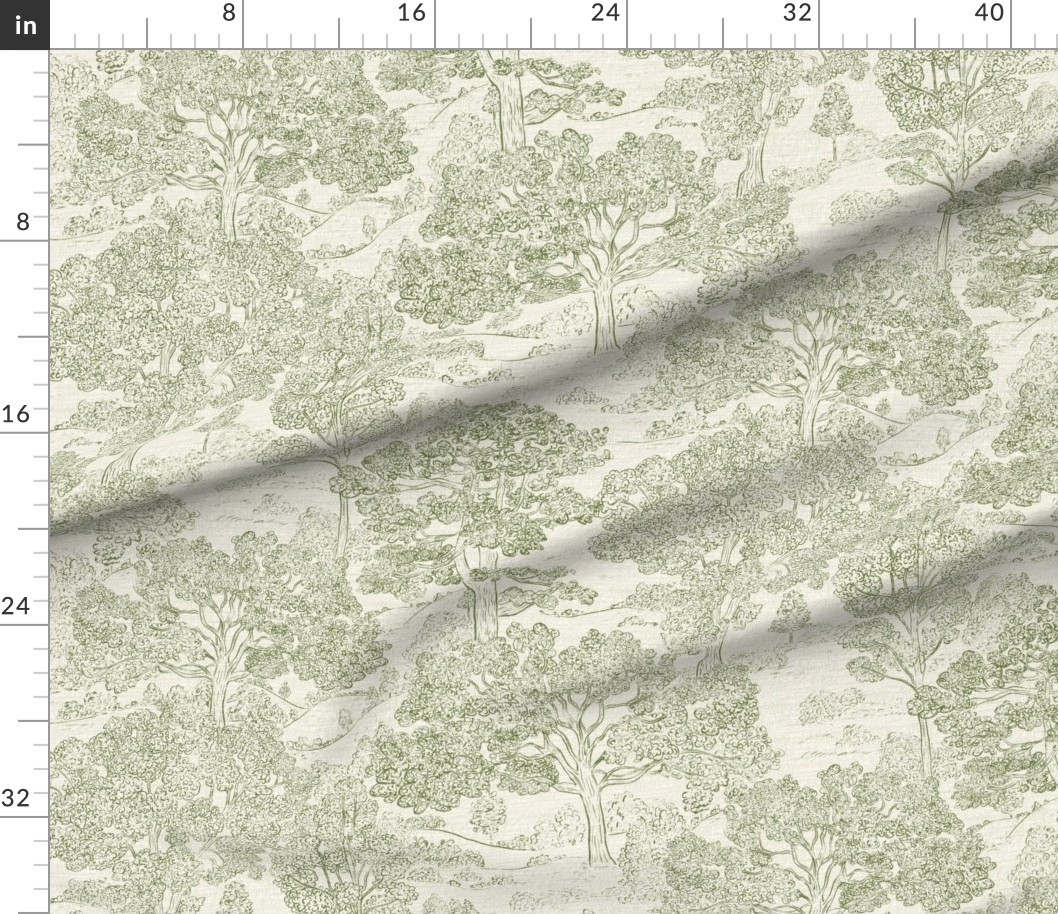 Trees Toile de jouy Green on off white Fabric | Spoonflower | Spoonflower