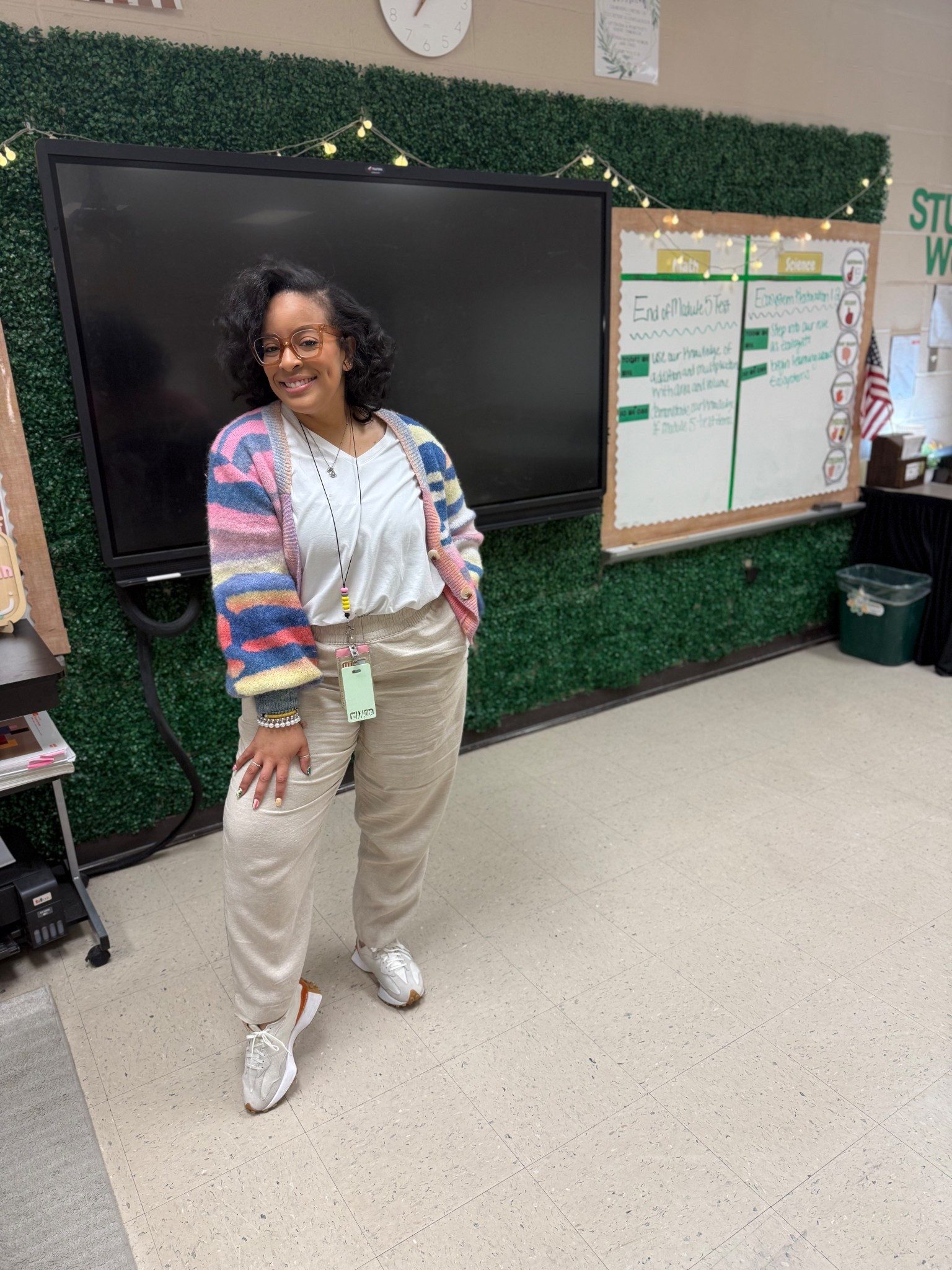 Sweater: FASHION NOVA 
direct link: https://www.fashionnova.com/products/lunar-abstract-striped-cardigan-purple-combo