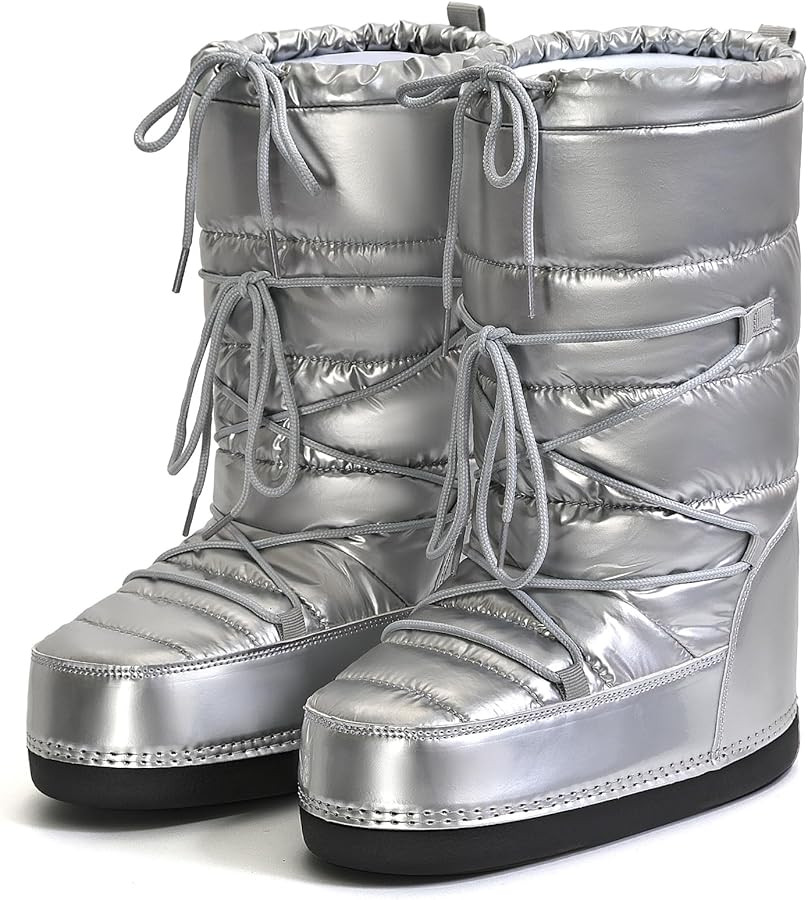 Womens Winter Snow Boots Mid Calf Anti-Slip Boots with Warm Lining Lace-up Outdoor Shoes | Amazon (US)