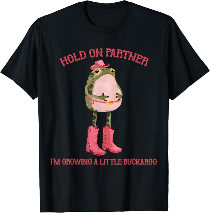 Hold On Partner I'm Growing A Little Buckaroo Frog Pregnancy T-Shirt | Amazon (US)