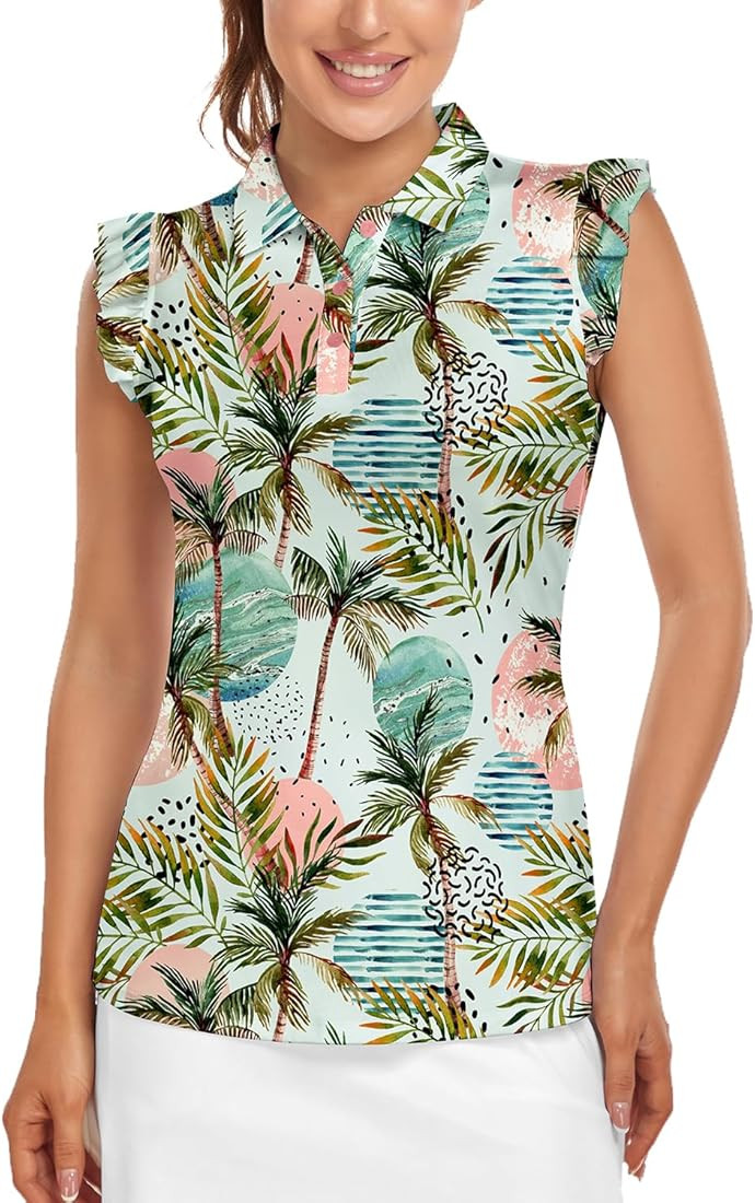 Womens Sleeveless Golf Shirt Ruffle Sleeve Polo Shirts Moisture Wicking Golf Apparel Tennis Shi... | Amazon (US)