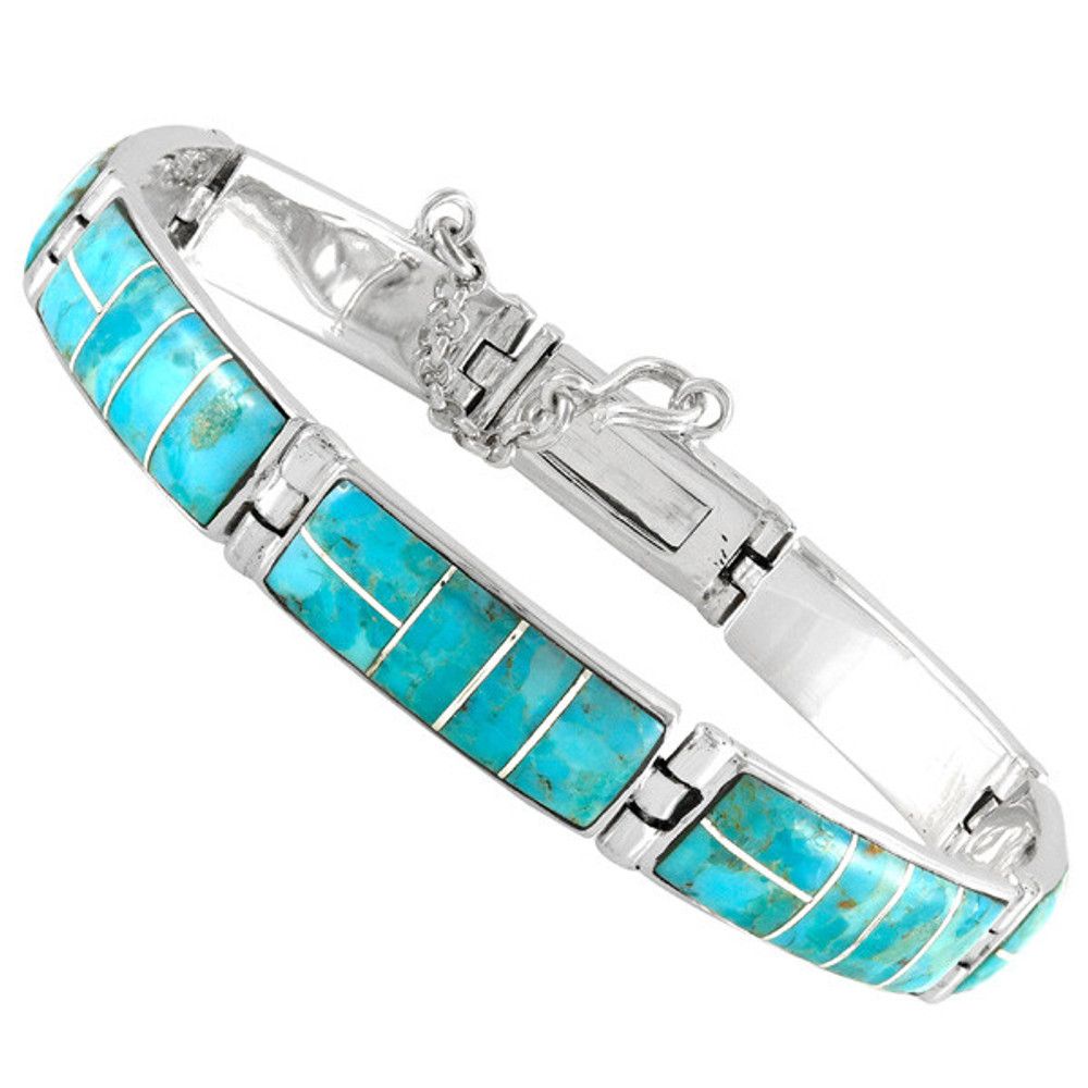 Turquoise Link Bracelet Sterling Silver B5518-C05 | TURQUOISE NETWORK