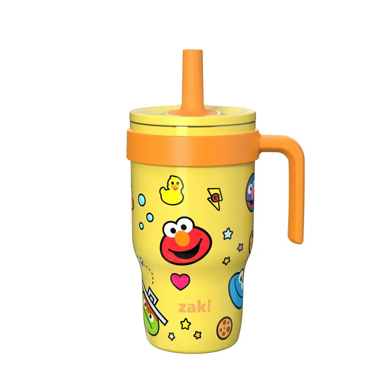 Zak Designs 10oz Sesame Street Stainless Steel Straw Tumbler with Handle, Leak Proof, Yellow | Walmart (US)